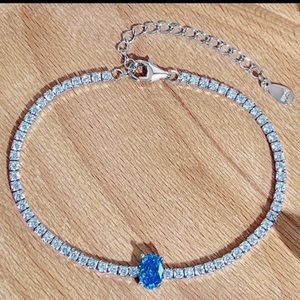 Minimalist Blue Topaz Tennis Bracelet 925 Silver